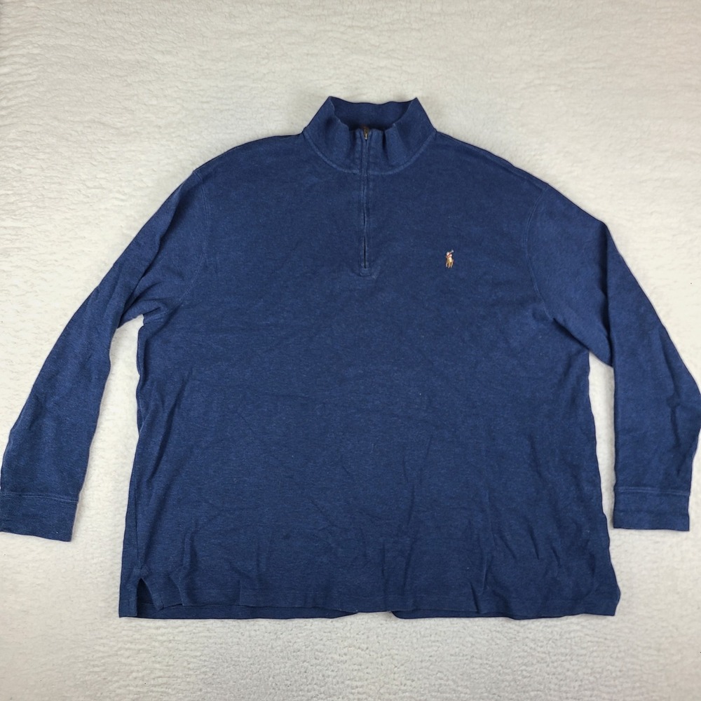 Polo Ralph Lauren Sweater Mens 2XB 2XL XXL BIG Blue Navy Quarter Zip Estate Rib